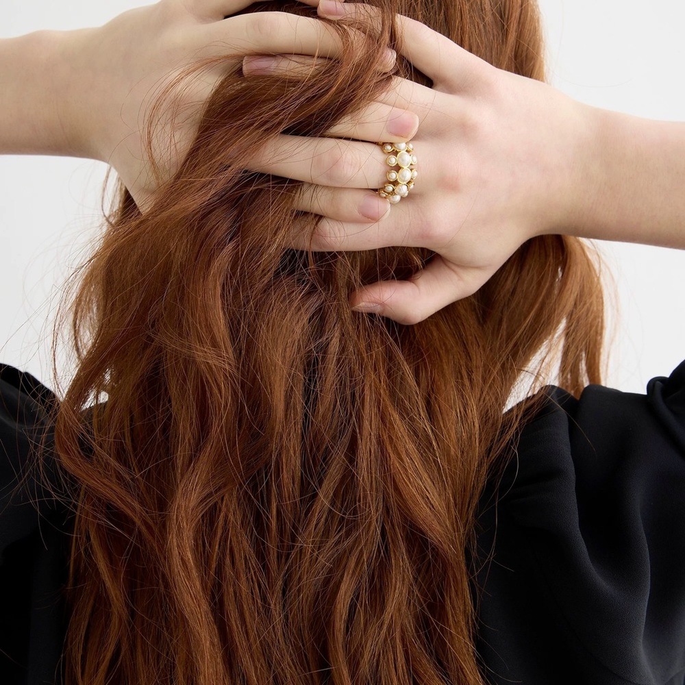 J crew Layered Pearl Statement Ring Sz7‎